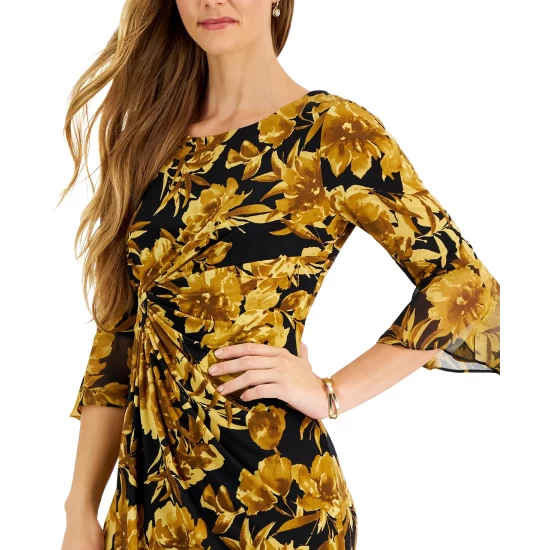 Promo π― Connected Petite 3/4-Sleeve Round-Neck Sheath π Dress Brown π - Image 2