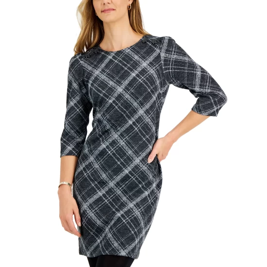 Hot Sale π Connected Petite Round-Neck 3/4-Sleeve Sheath π Dress Black π - Image 5
